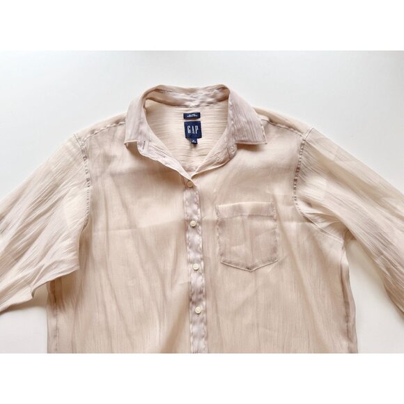 NWOT GAP Bedrock Beige Sheer Organza Oversized Button Up Big Shirt, Size S - Picture 5 of 13